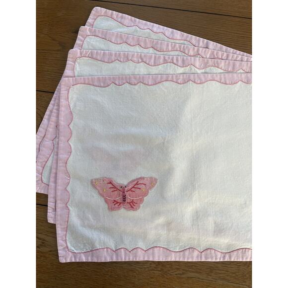 Vintage Pink Placemats Butterfly Applique Cotton Set of 4 Cottage Core - Picture 2 of 11